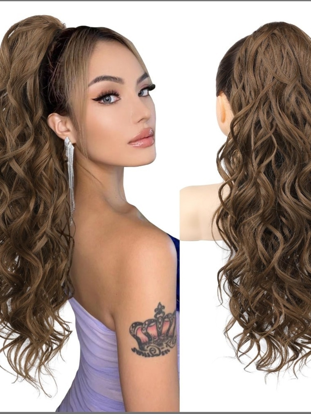 REECHO Ponytail Extension, 24" Claw Clip Ponytail Extension Wavy Ponytails